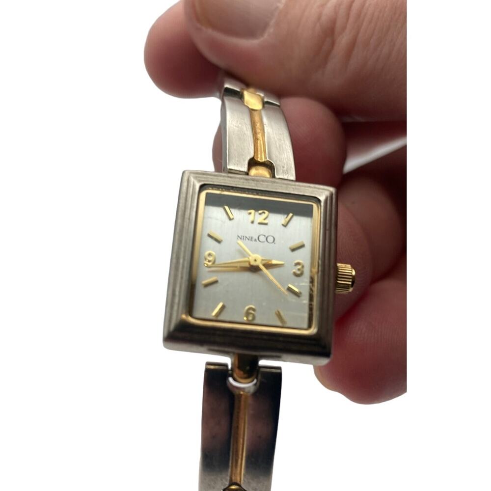 Nine & Co Silver & Gold Tone Dial Square Bracelet Band Watch-New Battery